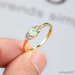 Band Rings Dainty Female White Oval Ring Charm Gold Colour Thin Wedding For Women Round Crystal Engagement