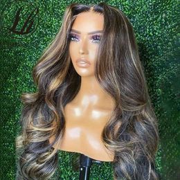 Highlight Lace Wigs Synthetic Omber Blonde Body Wave 13X4X1 Middle Part Ginger Lace Wigs Heat Resistant Black Woman 230524