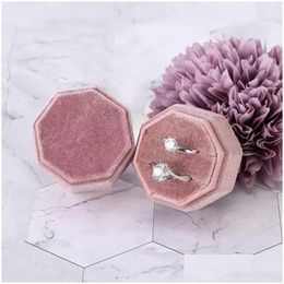 Jewelry Boxes Veet Double Ring Box Octagon Wedding Ceremony Storage Case Earrings Package Drop Delivery Packaging Display Dh2P6