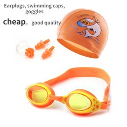 goggles Children's Cartoon Swimming Earplugs Professional Dolphin Boy Glasses Waterproof Hat Goggles P230601