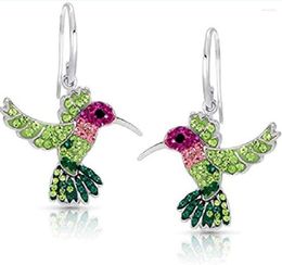 Dangle Earrings Colorful Crystal Flying Hummingbird Necklace Cute Animal Natural Hypoallergenic Hooks For Girls Fashion Simple Jewelry