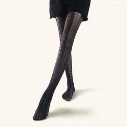 Women Socks Fashion Ultra-Thin Personalized Striped Jacquard Women's Pantyhose Looks Slim Tie Translucent Sexy Elastic Nylon Tights