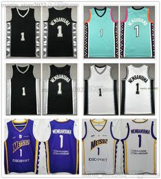 100% Stitched 1 Victor Wembanyama Basketball Jerseys Men Black White Green College Sports Shirts Embroidrery