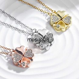 Pendant Necklaces Romantic Lucky Four Leaf Clover Necklaces for Women Refined Cubic Zirconia Love Heart Pendant Stainless Steel Jewelry Gift J230601