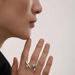 Cluster Rings Kinel S925 Sterling Silver Adjustable Pearl Ring For Women Men Fshion Minimalist Design Fine Jewellery Bride Wedding