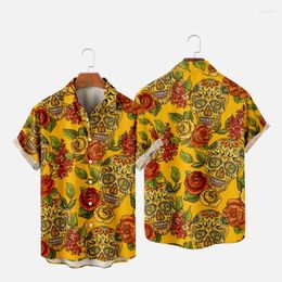 Men's Casual Shirts Hawaiian Shirt For Men And Women Rose Skull Pattern Harajuku Hombre Fashion Beach Oversized Clothing