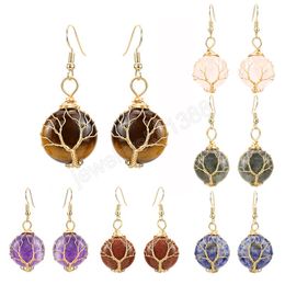 Fashion Handmade Woven Tree of Life Metal Wire Wrapped Dangle Earrings for Women Girls Gold Color Round Geometric Earrings