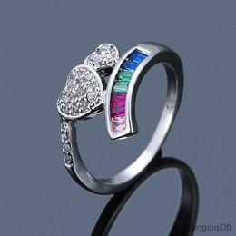 Band Rings Female Ladies Colorful Zircon Ring Classic Promise Engagement For Women Cute Yellow Gold Cross Heart
