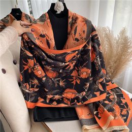 Scarves Floral Print Thick Cashmere Scarf For Women Pashmina Winter Warm Blanket Bufanda Female Shawl Wraps 2023