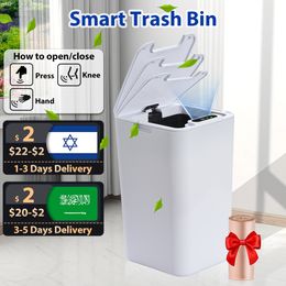 Waste Bins SDARISB Smart Sensor Trash Can Automatic Kicking White Garbage Bin for Kitchen Bathroom Waterproof 8512L Electric 230531