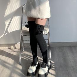 Women Socks Female Knee-High Solid Colour Long Tube Knitted Stocking For Autumn Winter Milky White/Black