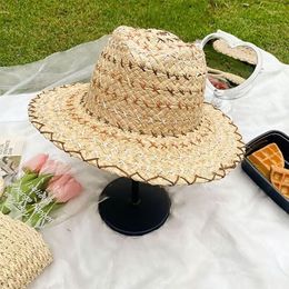 Wide Brim Hats Summer Raffia Woven Sun Hat For Women Panama Straw Travel Beach Fedora Jazz UV Protection Holiday