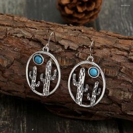 Dangle Earrings Boho Cute Valentine's Hammered Southwestern Turquoise Cactus Hoop