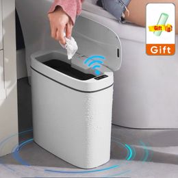 Waste Bins 14L Smart Trash Can USB Charging Automatic Bin for Bathroom Toilet Waterproof Narrow Seam Sensor Kitchen Wastebasket 230531