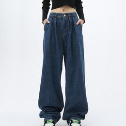 Women's Jeans Women's Casual Loose Girl Mid Waist Slimming Wide Leg Washed