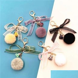 Keychains Lanyards Soft Pom Fluffy Plush Charm Ball Tassel Colorf Faux Fur Keychain For Women Drop Delivery Fashion Accessories Dhbvk