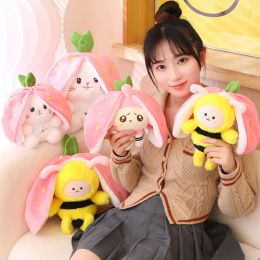 Fruit Transfigured Bunny Plush Toy Cute Carrot Strawberry Turn Into Rabbit Cat Plush Toy Kids Birthday Christmas Gift