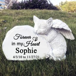 Gravestones Personalised Pet Cat Memorial Stone with A Sleeping Cat Angel Statue, Cat Grave Markers Headstone TombstoneForever in My Hearts