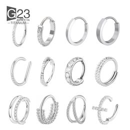 1Pcs G23 Titanium Nose Ring For Women Men AAA Cubic Zircon Septum Piercings 16G Ear Helix Cartilage Tragus Piercing Jewellery