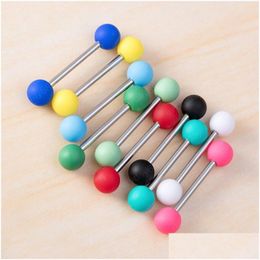 Tongue Rings Colorf Piercing Acrylic Ball Ring Bar Barbell Stainless Steel Candy Color Nipple Y Piercings Body Jewelry Drop Delivery Dh3Zx