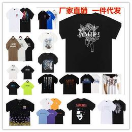 Three headed dragon fire jet printing old broken hole high street am angel cashew flower five pointed star splash ink short sleeve T-shirt