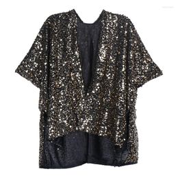 Scarves 1Pc Fashion Multi Colour Sequin Shawl Short European And American Street Sun Protection Slit Girls Creative Gift