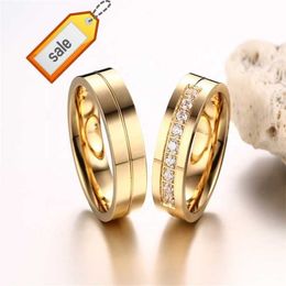 Hot Sale Gold Plating Wedding Couple Rings for Men Women CZ Diamond Rings 316L Stainless Steel Engagement Jewellery Alliance