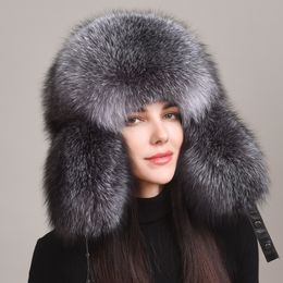 Women's Full Covered Real Fox Fur Hat Russian Ushanka Trapper Hunter Hat Ski Outdoor Cap