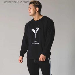 Men's T-Shirts Spring and Autumn Pure Cotton Round Neck T-shirt Gym Fitness Men's Brand Sports Leisure Style Black Running Men's Long Sleeve T230601