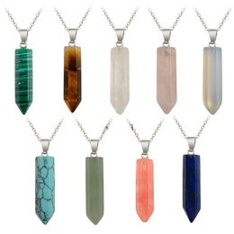 Natural Stone Hexagonal Pillar Pendant Necklace Bullet Crystal Necklace Fashion Accessories Gift