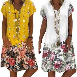 Casual Dresses Ladies Dress V-Neck Sexy Printing Fashion Holiday Short Sleeve Loose Long Stylish And Design Vestidos