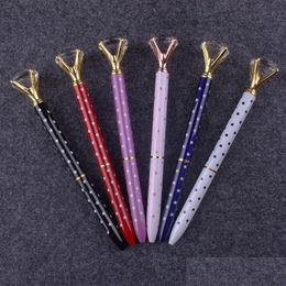 Ballpoint Pens Promotion Gift Diamond Crystal School Office Metal Gem 28 Colors Student Pen With Large Dh1330 Drop Delivery Business Dhudp