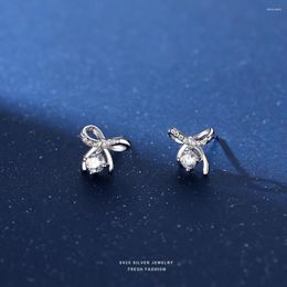 Stud Earrings S999 Sterling Silver Delicate Crystal Bowknot For Women Personality Female Fine Jewellery Arrival