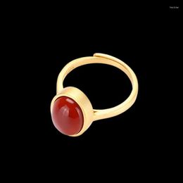 Cluster Rings Red Jade Charms Gifts 925 Silver Adjustable Ring Gift Real Jewelry Gemstone Amulets Chinese Women Charm Natural Talismans