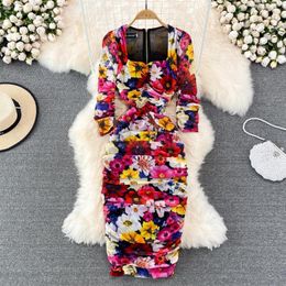 Casual Dresses Women Summer Dress Midi Long Mesh Tulle Floral Print Corset Wrap Chest Party Female