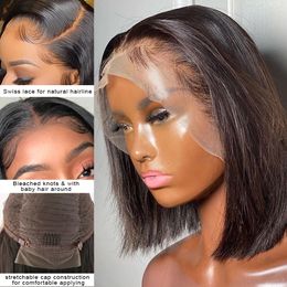 Short Straight Bob Wig Lace Front Human Hair Wigs For Women Pre Plucked Brazilian Hair Natural Hairline 13x4 Hd Lace Frontal Wig