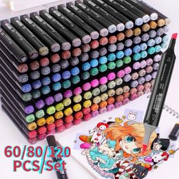 Painting Pens 18 24 30 40 60 80 120 Colours Single Art Markers Brush Pen Sketch Alcohol Based Dual Head Manga Drawing Supplies 230601