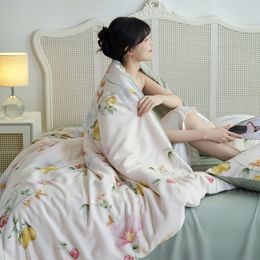 Sommer-Bettwäsche-Set aus Lyocell-Fasern, kühles Gefühl, Queen-Size-Größe, vierteiliges Bettlaken aus Eisseide, Bettbezug und zwei Kissenbezüge
