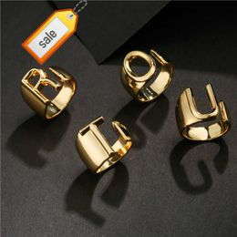 2022 New Alphabet Letter Finger Ring Design Fine Jewellery Golden Knuckles Rings A-Z Letter Signet Ring Adjustable for Men Women