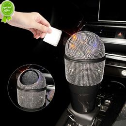 New Crystal Car Trash Can Bling Diamond Car Garbage Can Container Wastebasket Rhinestone Auto Trash Bin with Lid Storage Box