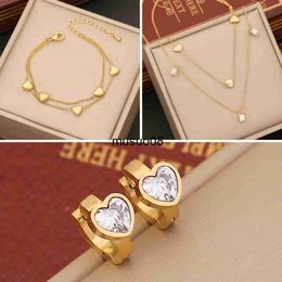 Pendant Necklaces 316L Stainless Steel Zircon Heart Pendant Necklace For Women Fashion 2in1 Collar Chain Party Jewelry Set Gift J230601