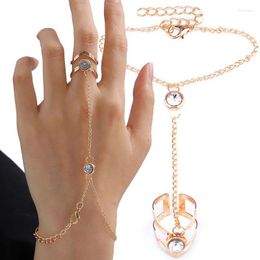 Charm Bracelets 1PCS Bohemia Metal Finger Ring Link Bracelet With Crystal Women Girls Summer Slave Conjoined Hand Back Chain Jewellery