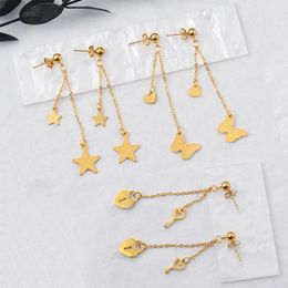 Stud Earrings Stainless Steel Drop For Women Accessories Simple Butterfly/Star/Heart/Lock/Key Ear Jewellery