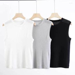 Women's Vests 23SS Chic 1000%Wool Solid Vest Fashion Runway Round Neck Pit Strip Knitted Sleeveless Tops Slimming Women High End Clothes