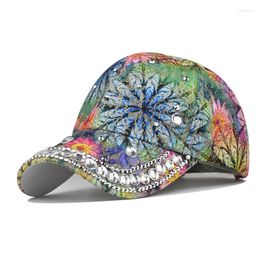 Ball Caps European And American Spot Drill Baseball Cap Men Women Trendy Colourful Printed Rhinestone Peaked Spring Summer