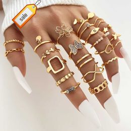 2023 New Trendy 23Pcs/Set Gold Plated Shinny Butterfly Rings Sets Fashion Knuckle Ring Jewelry Set