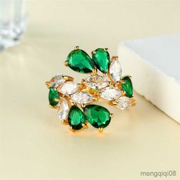 Band Rings Female White Green Crystal Ring Classic Yellow Gold Color Engagement Metal Wedding For Women