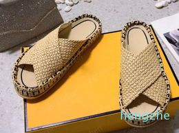 Designer slippers ladies beach shoes classic fashion rattan grass woven thick bottom lazy one foot stirrup large size outdoor