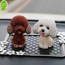 New Cartoon Diamond Rhinestones Teddy Nodding Dog Shaking Head Car Ornaments Auto Interior Decoration Puppy Dog Doll Car Styling