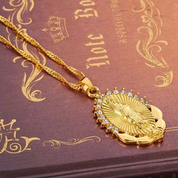 Pendant Necklaces Virgin Mary Necklace Gold Colour Bijoux Imitation Crystal Statement Necklace Women Fashion Pendant Catholic Jewellery J230601